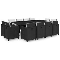  13 Piece Outdoor Dining Set with Cushions Poly Rattan Black