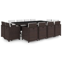  13 Piece Outdoor Dining Set with Cushions Poly Rattan Brown