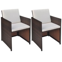  Garden Chairs 2 pcs with Cushions and Pillows Poly Rattan Brown
