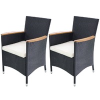 Garden Chairs 2 pcs with Cushions Poly Rattan Black