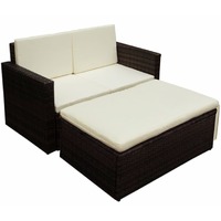  2 Piece Garden Lounge Set with Cushions Poly Rattan Brown