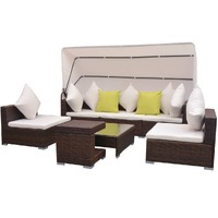  7 Piece Garden Lounge Set with Canopy Poly Rattan Brown