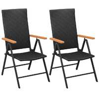  Stackable Garden Chairs 2 pcs Poly Rattan Black