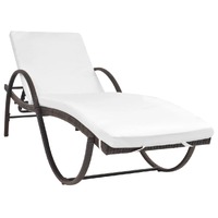  Sun Lounger with Cushion Poly Rattan Brown