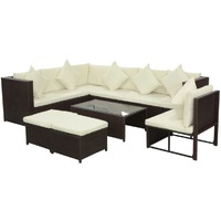  8 Piece Garden Lounge Set with Cushions Poly Rattan Brown