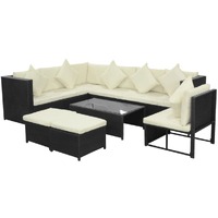  8 Piece Garden Lounge Set with Cushions Poly Rattan Black