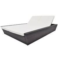  Outdoor Lounge Bed with Cushion Poly Rattan Brown