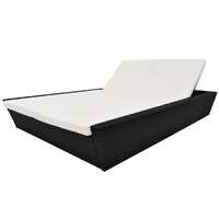  Outdoor Lounge Bed with Cushion Poly Rattan Black