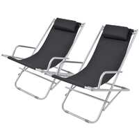  Reclining Deck Chairs 2 pcs Steel Black