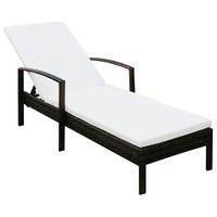  Sun Lounger with Cushion Poly Rattan Brown