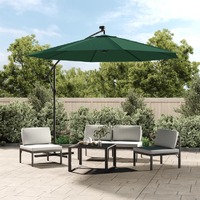 Hanging Garden Parasol with LED Lighting 300 cm Green Metal Pole