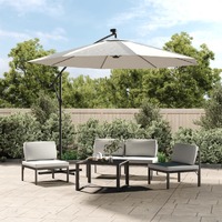  Hanging Garden Parasol with LED Lighting 300 cm Sand Metal Pole