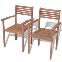  Stackable Garden Chairs 2 pcs Solid Teak Wood