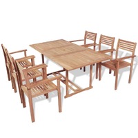  7 Piece Outdoor Dining Set Solid Teak Wood