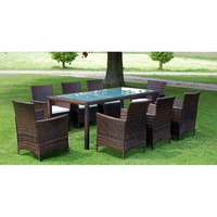  9 Piece Outdoor Dining Set with Cushions Poly Rattan Brown