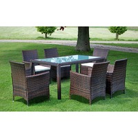  7 Piece Outdoor Dining Set with Cushions Poly Rattan Brown