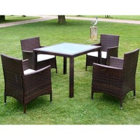  5 Piece Outdoor Dining Set with Cushions Poly Rattan Brown