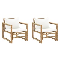  Garden Chairs 2 pcs with Cushions and Pillows Bamboo