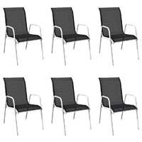  Stackable Garden Chairs 6 pcs Steel and Textilene Black