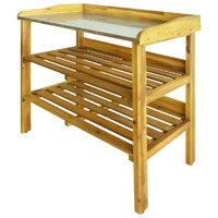  Potting Bench with 2 Shelves Solid Acacia Wood and Zinc