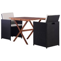  3 Piece Bistro Set Poly Rattan and Acacia Wood Black