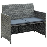  2 Seater Garden Sofa with Cushions Grey Poly Rattan