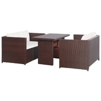  3 Piece Bistro Set Poly with Cushions Rattan Brown
