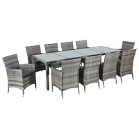  11 Piece Outdoor Dining Set with Cushions Poly Rattan Grey