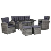  6 Piece Garden Lounge Set with Cushions Poly Rattan Grey