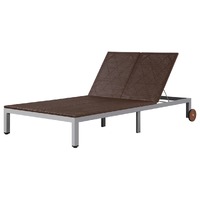  Double Sun Lounger with Wheels Poly Rattan Brown