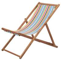  Folding Beach Chair Fabric and Wooden Frame Multicolour