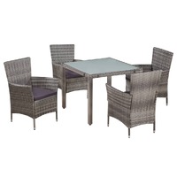  5 Piece Outdoor Dining Set with Cushions Poly Rattan Grey