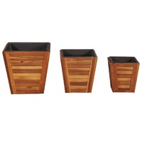  Garden Raised Bed Set 3 Pieces Square Solid Acacia Wood