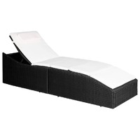  Sun Lounger with Cushion Poly Rattan Black