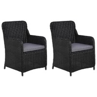  Outdoor Chairs with Cushions 2 pcs Poly Rattan Black