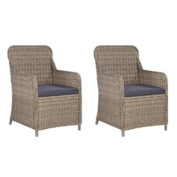  Outdoor Chairs with Cushions 2 pcs Poly Rattan Brown