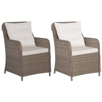  Outdoor Chairs with Cushions 2 pcs Poly Rattan Brown
