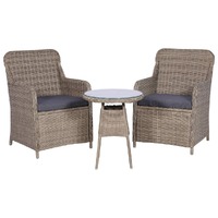  3 Piece Bistro Set with Cushions Poly Rattan Brown