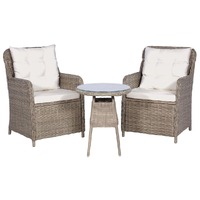  3 Piece Bistro Set with Cushions and Pillows Poly Rattan Brown