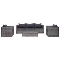  6 Piece Garden Sofa Set with Cushions &amp; Pillows Poly Rattan Grey