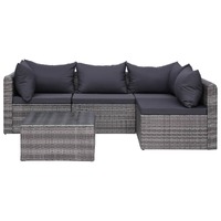  5 Piece Garden Sofa Set with Cushions &amp; Pillows Poly Rattan Grey