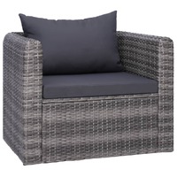  Garden Chair with Cushion and Pillow Poly Rattan Grey