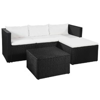  3 Piece Garden Lounge Set Poly Rattan Black and White
