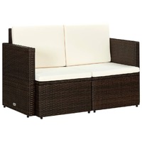  2 Seater Garden Sofa with Cushions Brown Poly Rattan