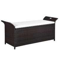  Storage Bench with Cushion 138 cm Poly Rattan Brown