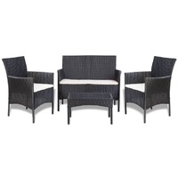  Garden Sofa Set 7 Pieces Poly Rattan Black and Cream White