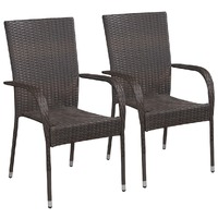  Stackable Outdoor Chairs 2 pcs Poly Rattan Brown