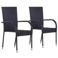  Stackable Outdoor Chairs 2 pcs Poly Rattan Black