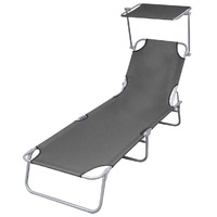  Folding Sun Lounger with Canopy Steel Grey