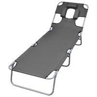 Foldable Sunlounger with Head Cushion Adjustable Backrest Grey
